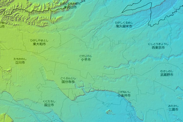 地理院地図（国土地理院）より、白地図・色別標高図・標高タイル（基盤地図情報 数値標高モデル）を加工して作成。
