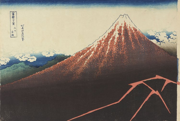 葛飾北斎「冨嶽三十六景　山下白雨」。