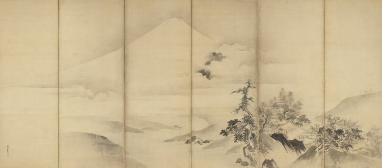 狩野探幽《富士山図屏風》『板橋区立美術館』蔵。