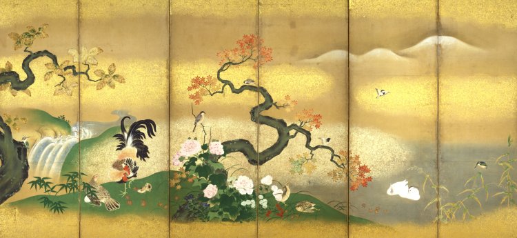 狩野惟信《四季花鳥図屏風》『板橋区立美術館』蔵。