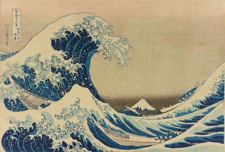版元：西村屋与八 葛飾北斎「冨嶽三十六景　神奈川沖浪裏」（前期）。