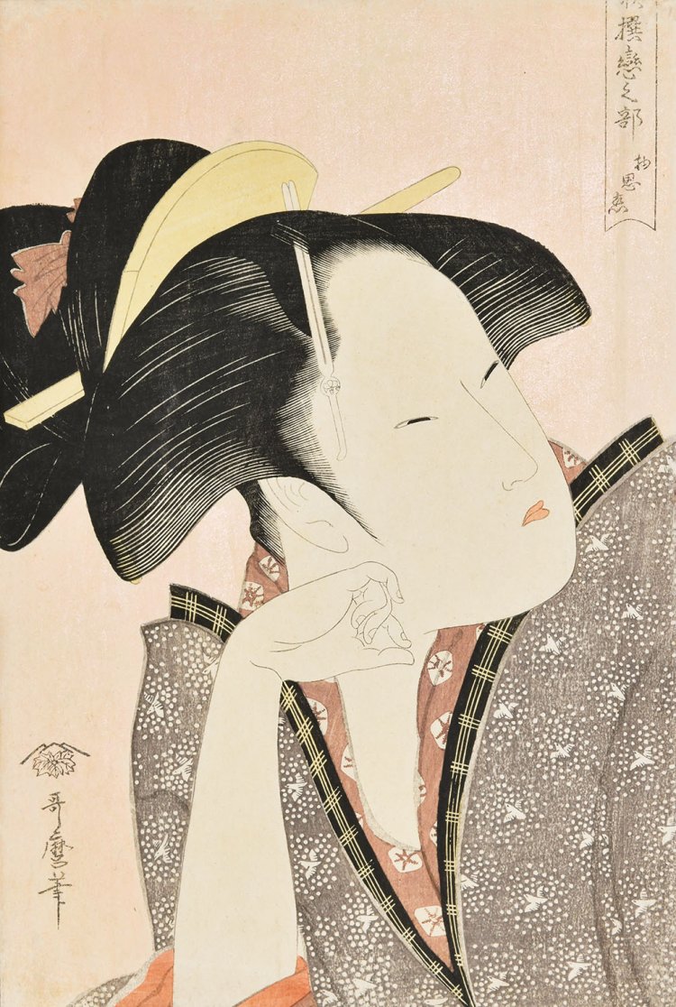 喜多川歌麿「歌撰恋之部　物思恋」個人蔵（前期）。