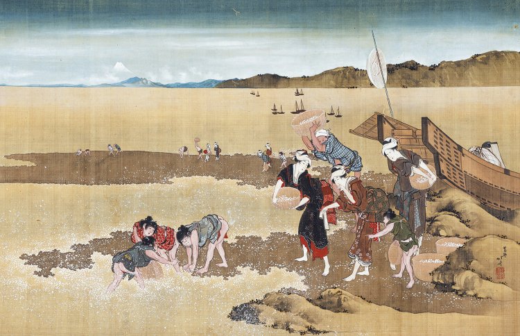 葛飾北斎「潮干狩図」『大阪市立美術館』蔵（前期）。