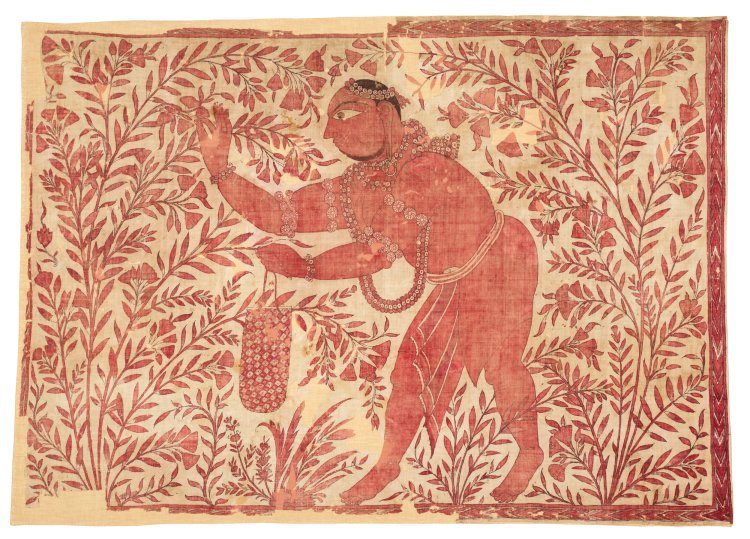 《白地人物草花文様更紗儀礼用布》17-18世紀　Karun Thakar Collection, London. Photo by Desmond Brambley。