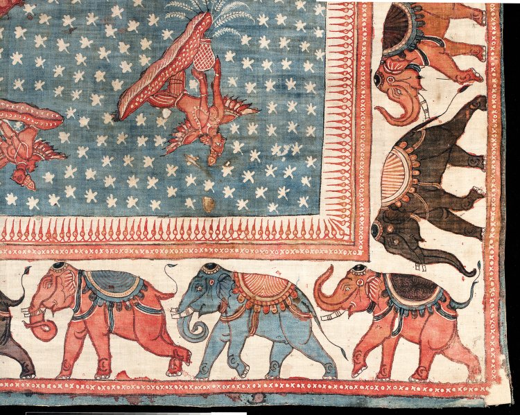 《白地蓮華象文様天蓋布》（部分）18世紀　Karun Thakar Collection, London. Photo by Desmond Brambley。