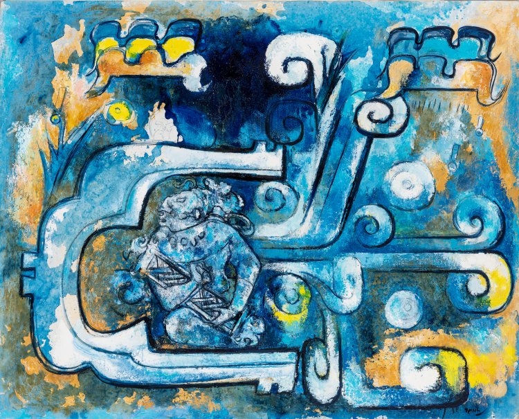 利根山光人《雨乞い》1987年 油彩・キャンパス 『世田谷美術館』蔵。