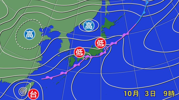 秋雨前線が本州付近に停滞し「ススキ梅雨」になる年も（画像＝ウェザーマップ）。