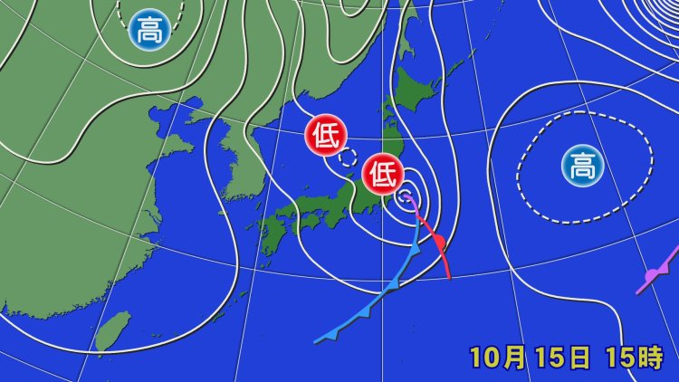 秋は雨を降らせる低気圧と晴れをもたらす高気圧が交互に通り、天気が変わりやすい（画像＝ウェザーマップ）。