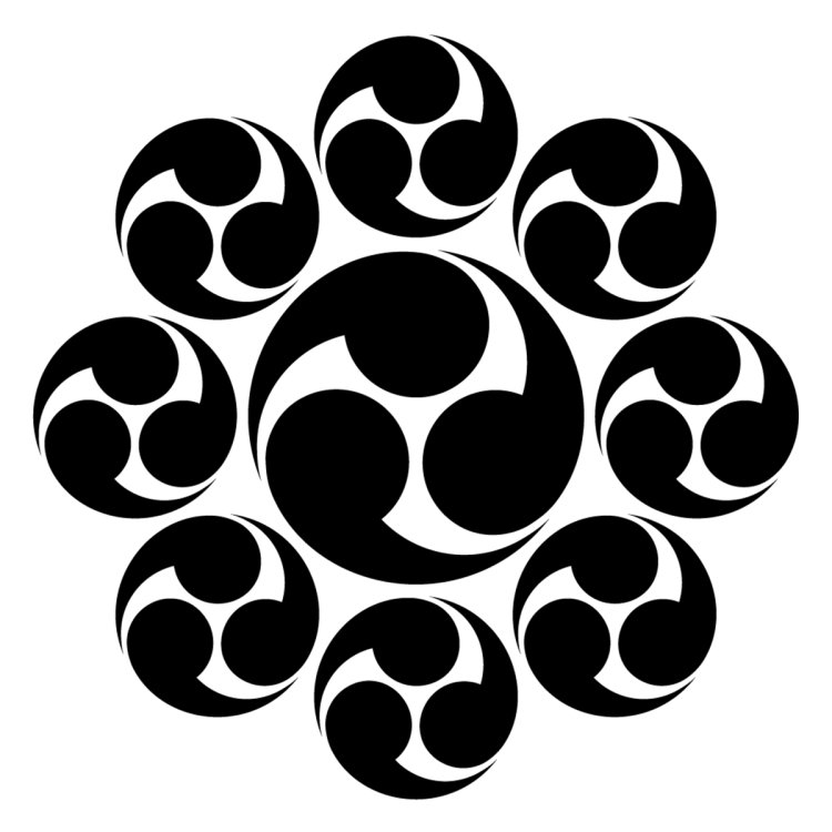 板倉家の家紋「九曜巴紋」。