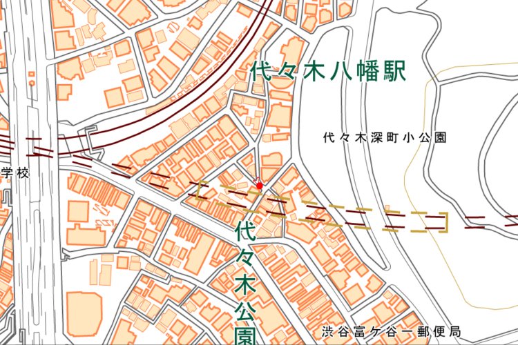 赤丸部分が撮影地点（国土地理院地図を加工）。