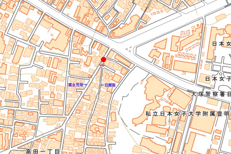 赤丸部分が撮影地点（国土地理院地図を加工）。