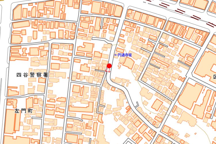 赤丸部分が撮影地点（国土地理院地図を加工）。