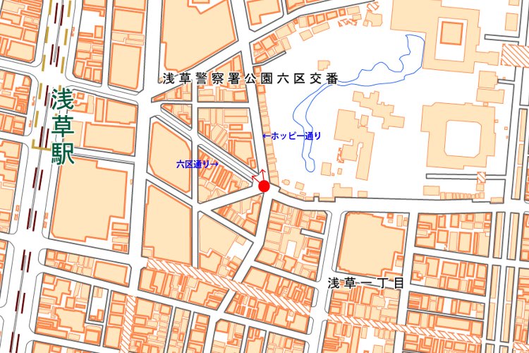 赤丸部分が撮影地点（国土地理院地図を加工）。