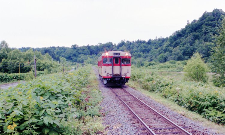 湖畔駅へ到着する深川行き。現在この場所は跡形もない。1993年8月撮影。