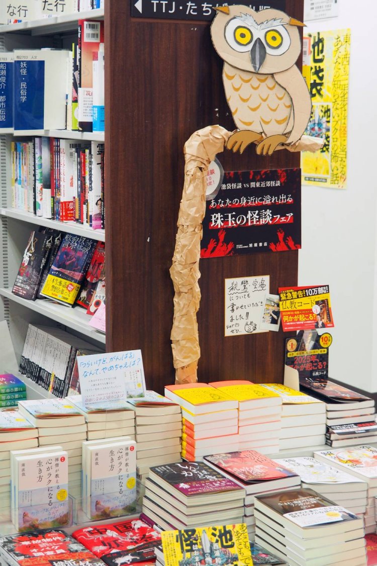 怪談の棚には手作りフクロウが！