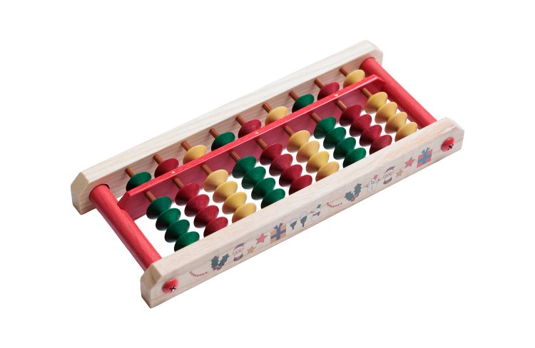 色や絵柄が12種類ある、季節そろばん。クリスマス（12月）。