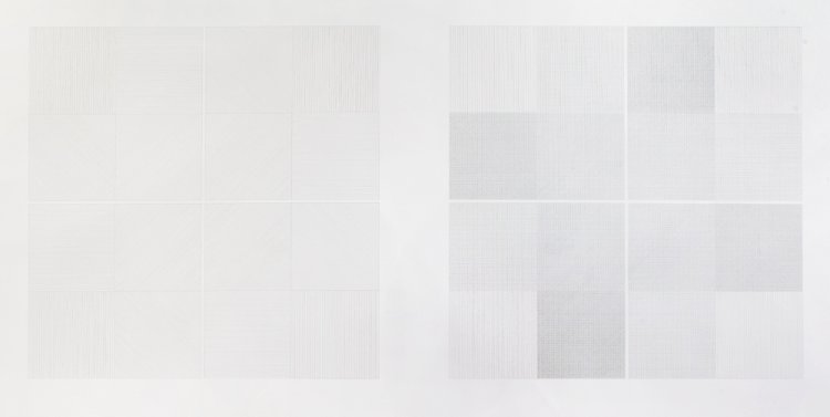 ソル・ルウィット《ウォール・ドローイング #1164　ドローイング・シリーズ I 2 (A & B)》構想1969年、初回展示2005年 2010年『グラッドストーン』（ブリュッセル）での展示（C）2025 The LeWitt Estate / Artists Rights Society (ARS), New York. Courtesy Paula Cooper Gallery.