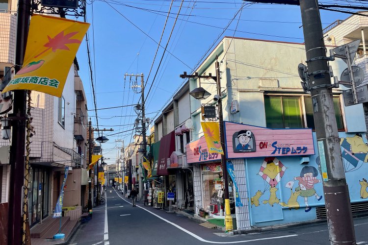 個人の電器店も複数健在。自衛隊駐屯地などもありながら、商店街が元気な一橋学園駅周辺。