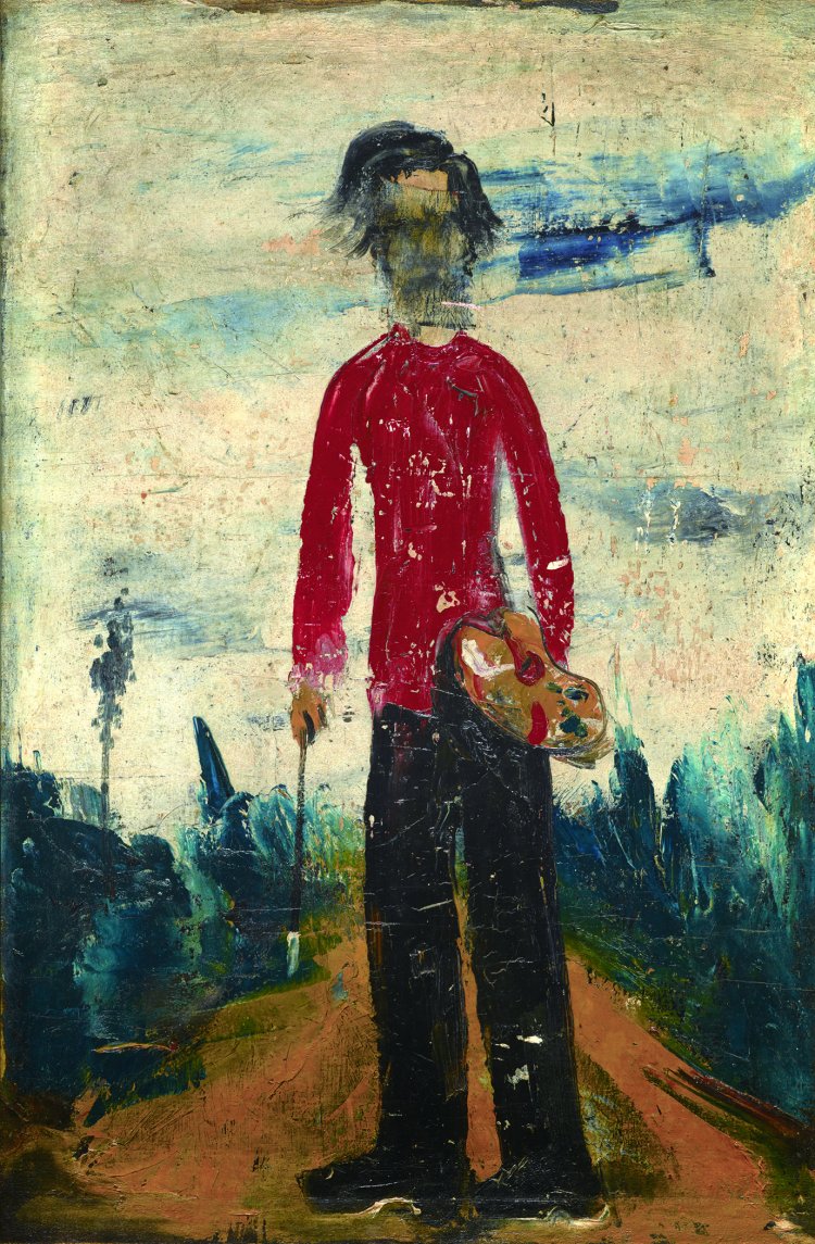 佐伯祐三《立てる自画像》1924年 『大阪中之島美術館』蔵。