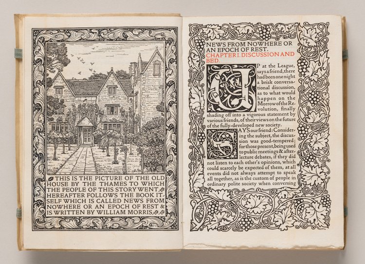 ウィリアム・モリス（発行：ケルムスコット・プレス）『ユートピア便り』1892年 『TOPPANホールディングス株式会社 印刷博物館』蔵。