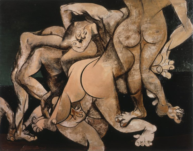 鶴岡政男《夜の群像》1949年 『群馬県立近代美術館』蔵。