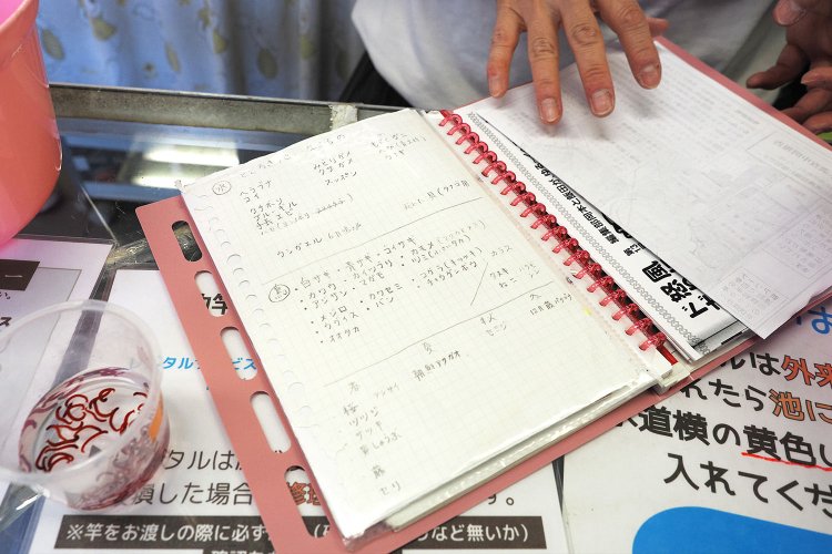 発見した生き物のメモも見せてもらった。ほんとに好きなんだなあ。