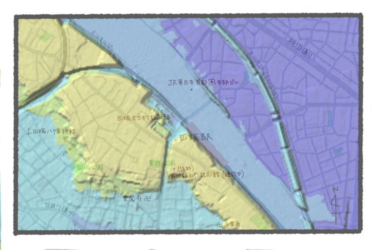 国土地理院地図の標準地図・標高図・陰影起伏図を加工。