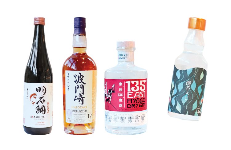 兵庫県産山田錦で醸す「明石鯛特別純米」720ml2090円や、「東経135度兵庫ドライジン」700㎖2530円など。