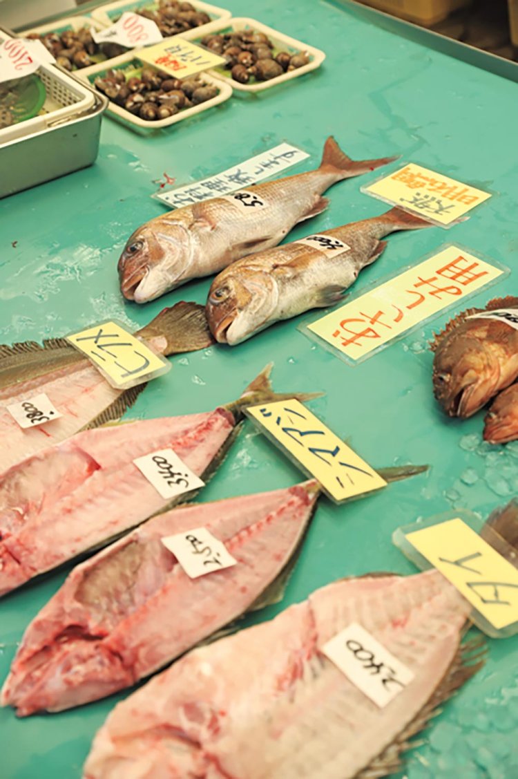 タイ・タコ・アナゴなど明石の目の前の浜でとれた“まえもん”がそろう。