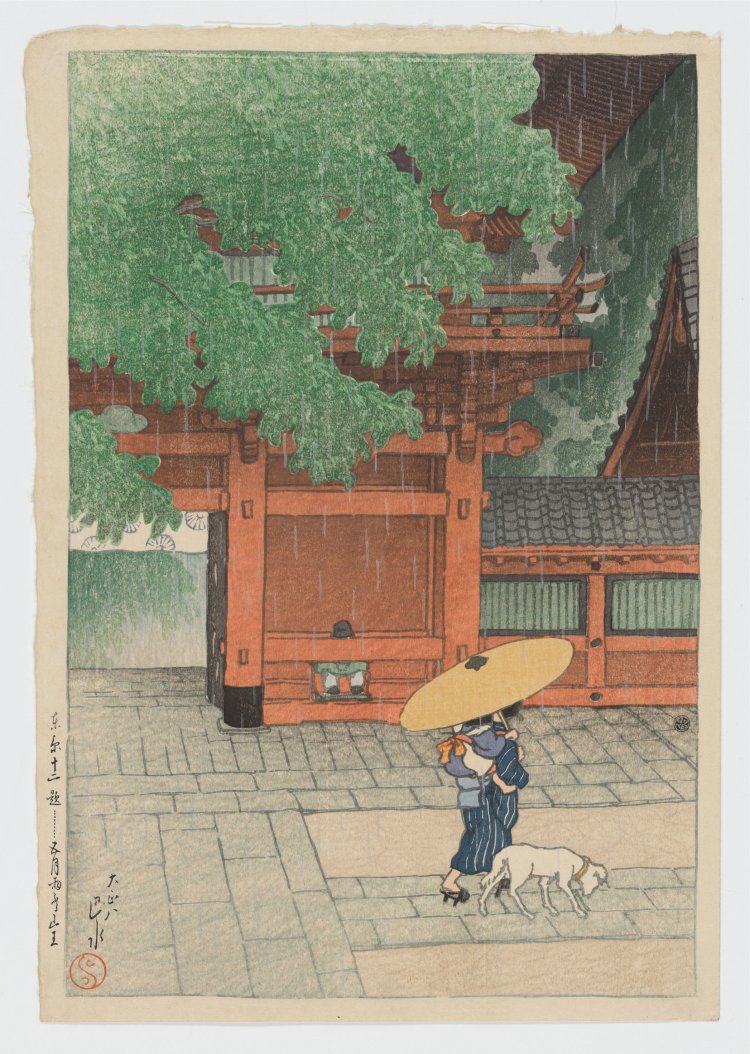 川瀬巴水《東京十二題　五月雨ふる山王》大正8年（1919）『スミソニアン国立アジア美術館』蔵。National Museum of Asian Art, Smithsonian Institution, Robert O. Muller Collection　版元：渡邊木版美術画舗。