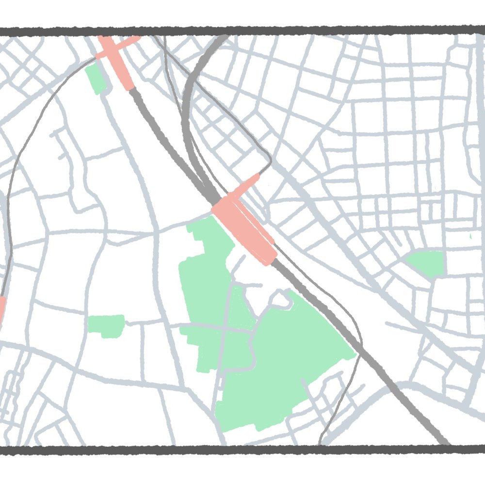 【東京地図クイズ】ここは何駅？ 緑色の敷地と道路模様が大ヒントな山手線の駅