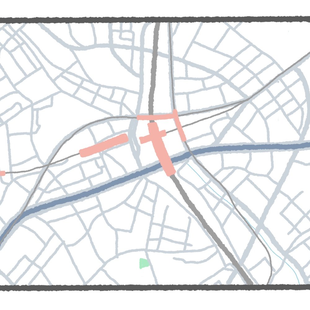 【東京地図クイズ】ここは何駅？ 地形と不規則な道路模様が特徴的な山手線の駅