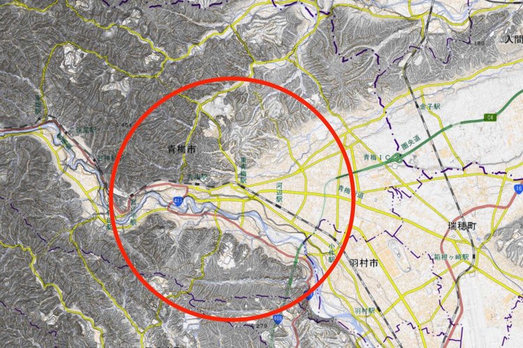 地理院地図（国土地理院）より、電子国土基本図・傾斜量図を加工して作成。