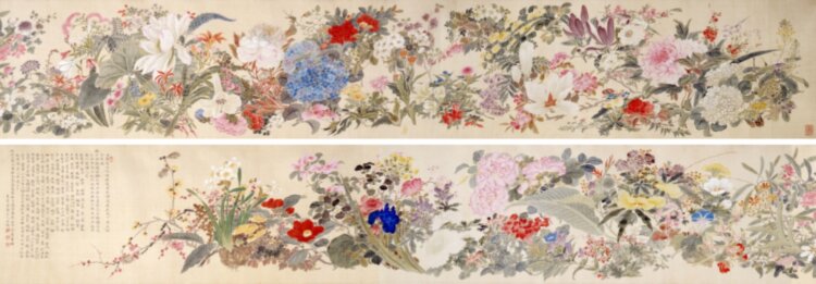 田能村直入《百花》明治2年（1869） 絹本・彩色 『山種美術館』蔵。