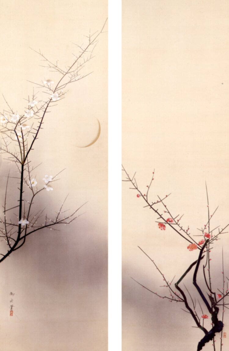 速水御舟《紅梅･白梅》昭和4年（1929） 絹本・彩色 『山種美術館』蔵。