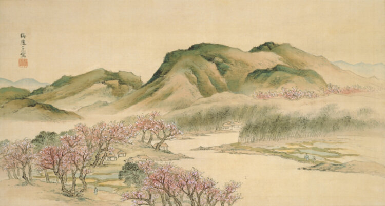 山本梅逸《桃花源図》1844-48年頃（弘化年間） 絹本・彩色 『山種美術館』蔵。
