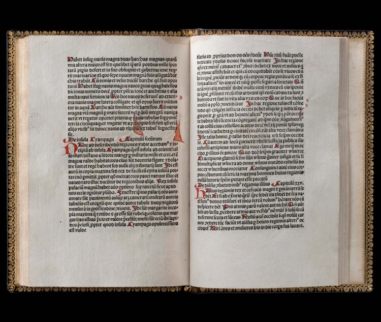 『東方見聞録』1485年刊 マルコ・ポーロ口述、ルスティケッロ著（公益財団法人東洋文庫蔵）。