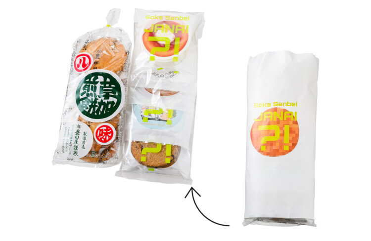草加新名物「Soka Senbei JANAI?!」も販売。市内のカフェ、ベーカリーをはじめ5店舗の商品と、今井さんの推しせんべいがセットに。