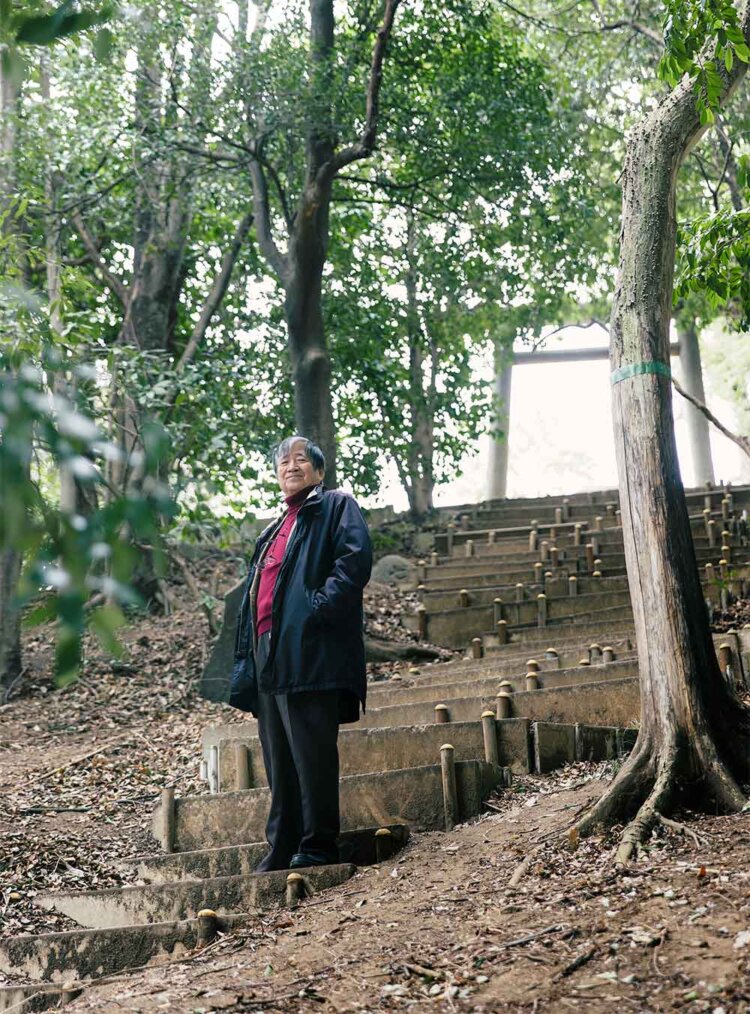 春日部八幡神社の一角にある富士塚。急な階段は、まさに登山。