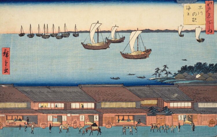 歌川広重『江戸名所之内 品川の駅海上』。