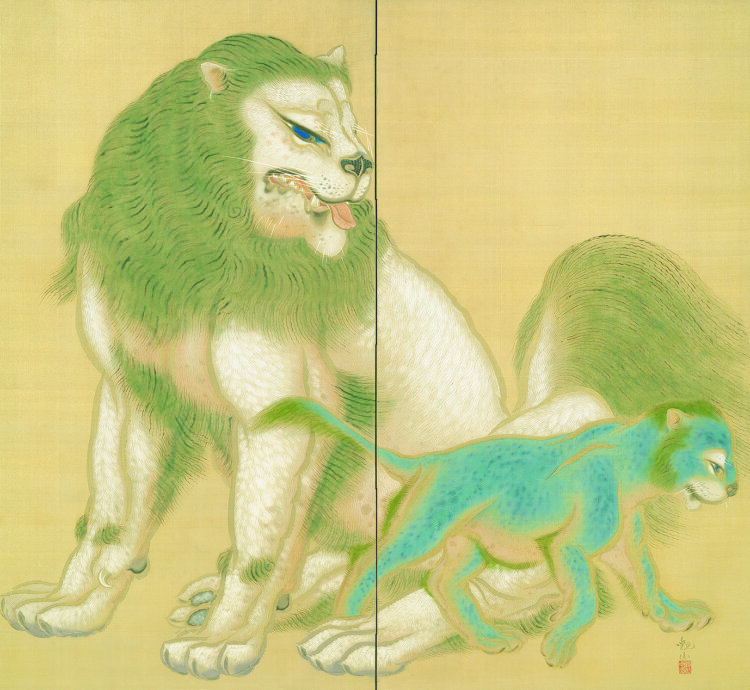 《獅子図屏風》右隻 1918年 『水野美術館』蔵。後期展示① 4月14日（火）～5月10日（日）。