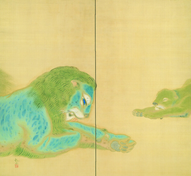 《獅子図屏風》左隻 1918年 『水野美術館』蔵。後期展示① 4月14日（火）～5月10日（日）。