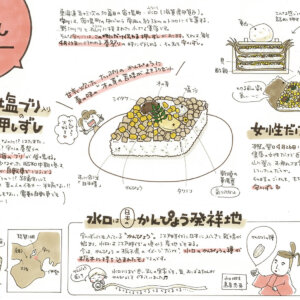 春祭りに作られる水口（みなくち）の名物ずしは、歌川広重の浮世絵にも描かれた“かんぴょう”と塩ブリを使った「宇川ずし」