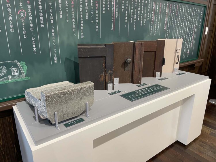 当時使われていたドアや流しの一部に触れることができる。人造石研出しの流しは触るとツルツルで気持ちいい。