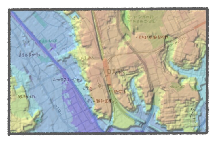 国土地理院地図の標高図・陰影起伏図を加工。