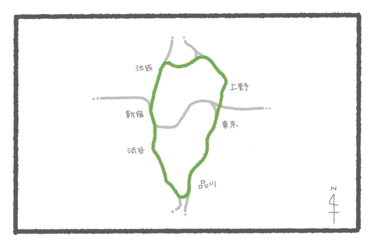 山手線とそのほかJR路線のざっくり路線図。