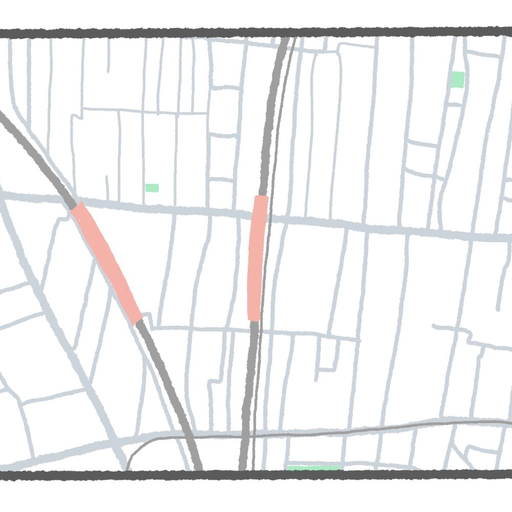 【東京地図クイズ】ここは何駅？ 他の駅との位置関係と短冊状の区画が決め手な山手線の駅