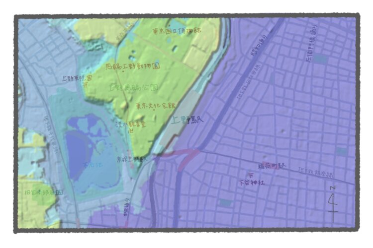 国土地理院地図の標高図・陰影起伏図を加工。