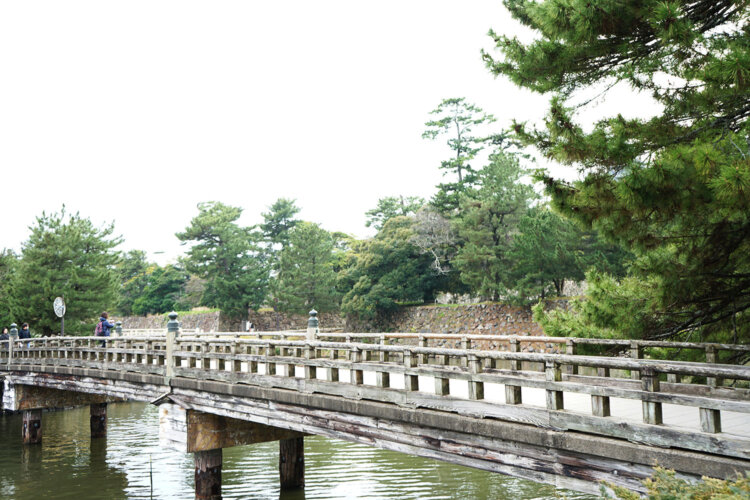 オープニングでおなじみのあの橋も発見。松の木の緑が美しい。