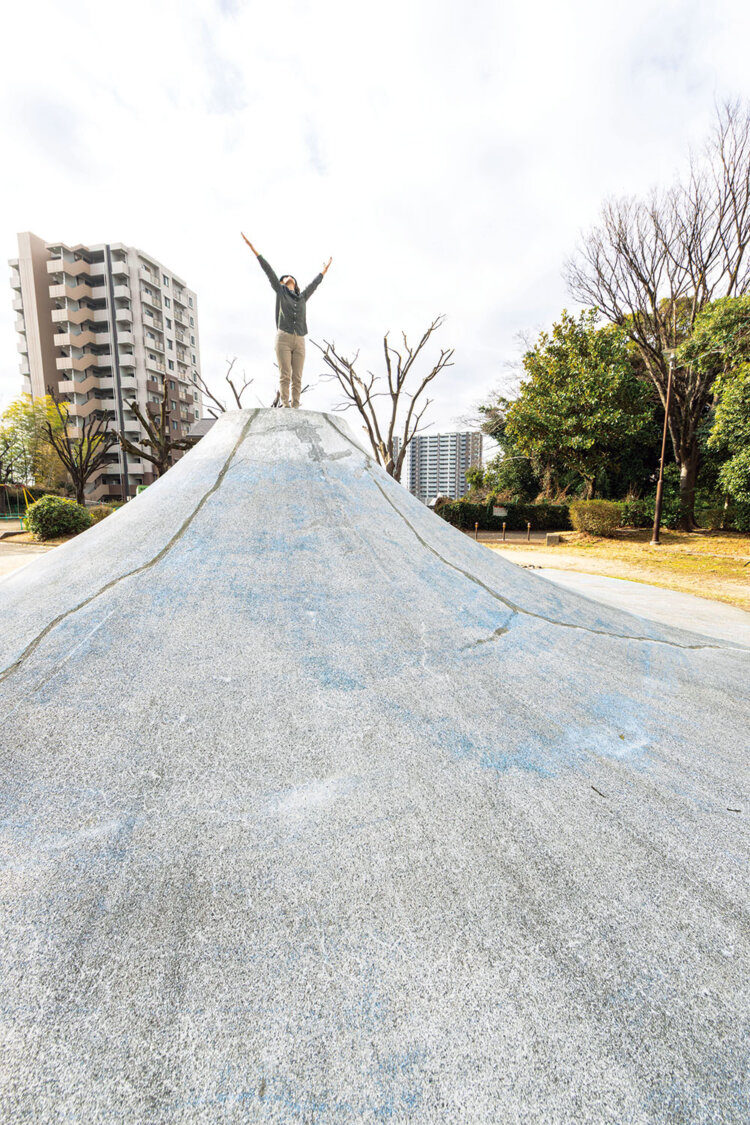 桶狭間の合戦の折、今川義元討伐後も奮戦した鳴海城。その跡にいま、富士山遊具が鎮座する。
